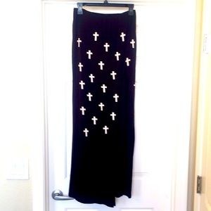 inluv Black Long Skirt, White crosses, side slit M